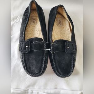 UGG Womens Australia Thelma Black Suede Leather Moccasin Loafer Shoes Size 9.5